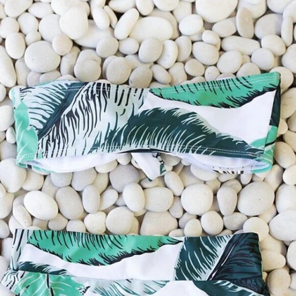 NWT XL: Tropical Palm Bandeau Bikini Set - Picture 8 of 11